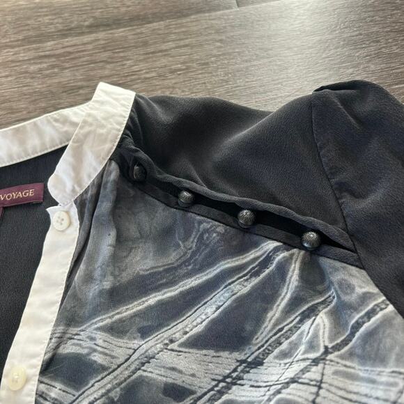 Marchesa Voyage 100% Silk Graphic Print Blouse Sz 4 Black White Long Sleeve VGUC - Picture 6 of 11